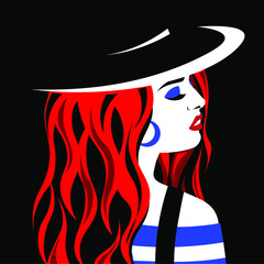 Young woman model in profile in pop art style. Sexy girl for advertising with bright hair.