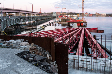 Naklejka premium Stockholm, Sweden The old Lidingo bridge and new one under construction.