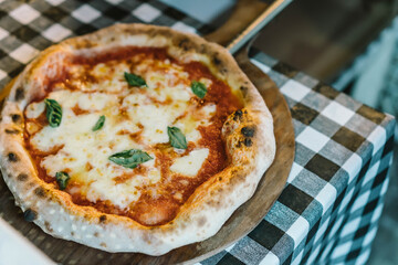 Classic Cheese Pizza on Wooden Tray