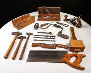 Traditional Woodworking Tools laid out on a dust sheet