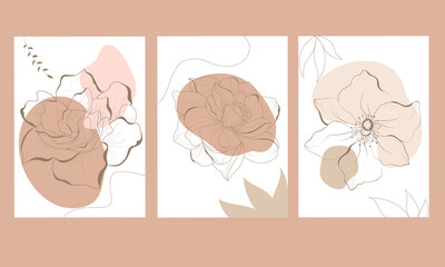 Set of abstract illustrations. Abstract shapes and botanical plants. Abstract paintings