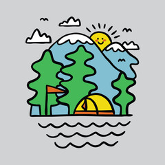 Obraz na płótnie Canvas Camping nature adventure wild line badge patch pin graphic illustration vector art t-shirt design