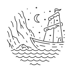 Beach nature adventure wild line badge patch pin graphic illustration vector art t-shirt design