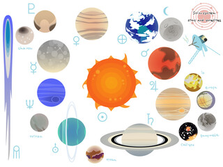 Pop illustration set with the image of the solar system