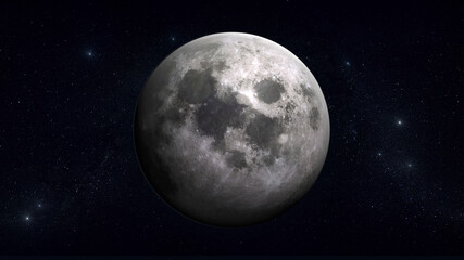 Close up of Full moon, lunar on dark night sky, black space, black background