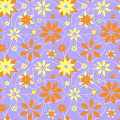 Abstract fantasy flowers seamless pattern background. Stylized geometric floral motifs endless texture. Simplified editable repeating surface design. Flat boundless ornament for fabric or textile