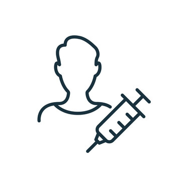 recommend clip art: Vaccine Injection for Men. Syringe and Man line icon. Coronavirus vaccination for boy. Editable Stroke. Vector illustration