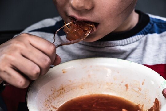 Poor Homeless Child Poverty Beggar. Bowl Hand