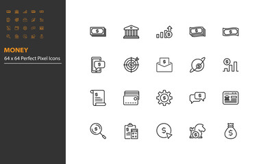 set of money thin line icons, finance, fintech