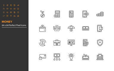 set of money thin line icons, finance, fintech
