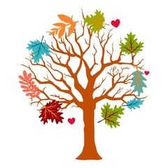 Autumn tree with leaves, vector illustration