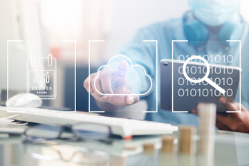 Business men select the technology data of the financial business, finance, uncle and capital by...
