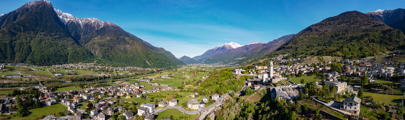 Fototapeta na wymiar Aerial view of the media Valtellina in the area of San Pietro Berbenno, Italy