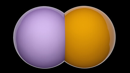 Mercury telluride (HgTe). It occurs as a mineral form of coloradoite. 3D illustration. Chemical structure model: Space-Filling. Isolated on black background.