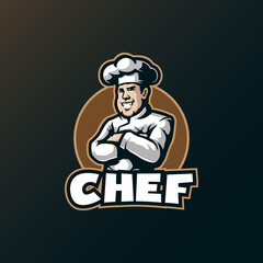 Chef mascot logo design vector with modern illustration concept style for badge, emblem and t shirt printing. Smart chef illustration.