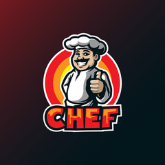 Chef mascot logo design vector with modern illustration concept style for badge, emblem and t shirt printing. Smart chef illustration.