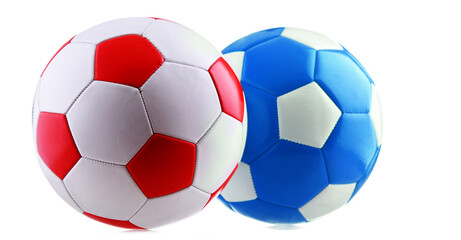 Fototapeta premium Two leather soccer balls isolated on white