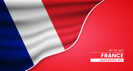 Abstract bastille day of France background with elegant fabric flag and typographic illustration