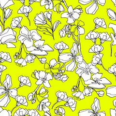 Foto op Canvas Pattern with sakura buds, apple cherry blossom. Medicinal herbs, rapeseed. Beautiful hand-drawn graphics. For textile, wallpaper, design, paper, banner. Stock graphics, isolate.  © Катерина Ткаленко