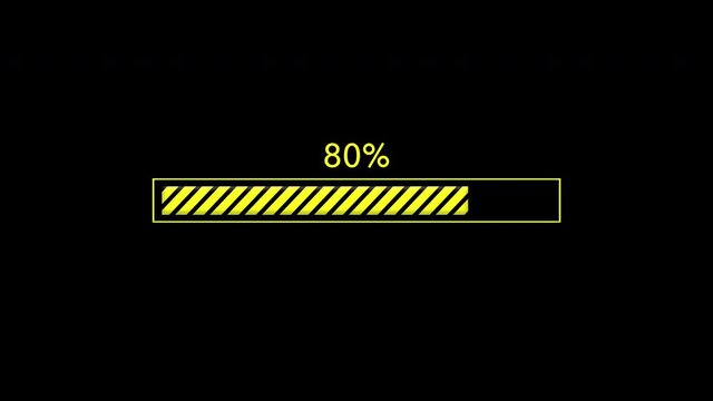 Yellow and black striped progress bar animation on a black background