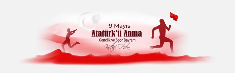 Vector illustration concept of 19 Mayis Atatürk'ü Anma, Gençlik ve Spor Bayramı meaning 19 May Commemoration of Atatürk, Youth and Sports Day.