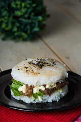 delicious homemade yakiniku rice burger 
