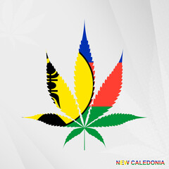 Flag of New Caledonia in Marijuana leaf shape. The concept of legalization Cannabis in New Caledonia.
