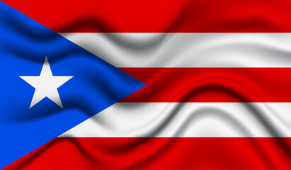 Fototapeta premium Abstract waving flag of Puerto Rico with curved fabric background. Creative realistic waving flag of Puerto Rico vector background