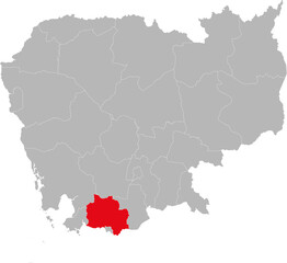 Kampot province isolated cambodia map. Gray background. Business concepts and backgrounds.