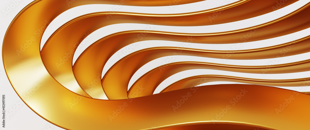Poster abstract architecture background. gold and white circular building. 3d rendering
