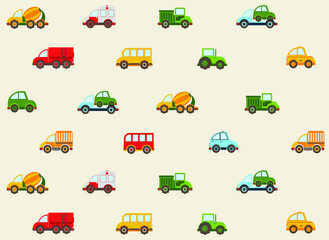 Baby city cars. Vector cartoon illustrations for kids, nursery, poster, card, birthday party, baby t-shirts.