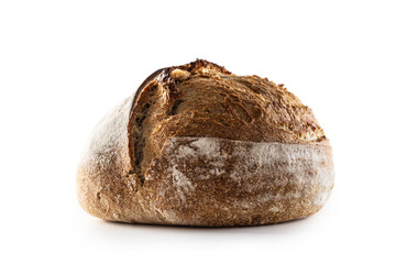 Isolated freshly baked crunchy yeast bread loaf lying on the table