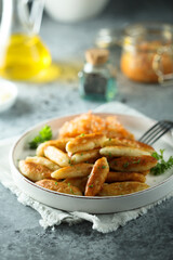 Traditional German potato dumplings served with parsley