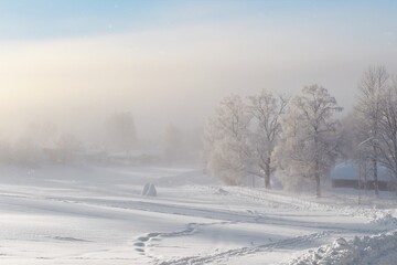 The diamond dust phenomenon on a sunny winter day in Östersund