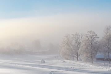 The diamond dust phenomenon on a sunny winter day in Östersund