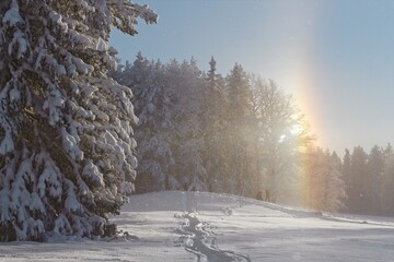 The side sun and diamond dust phenomenon on a winter day in Östersund - 432500259