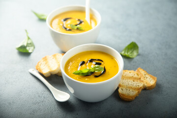 Traditional homemade pumpkin or carrot soup