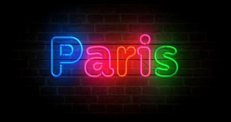 Paris symbol neon light 3d illustration