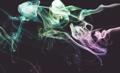 Cloud of rainbow color smoke waves