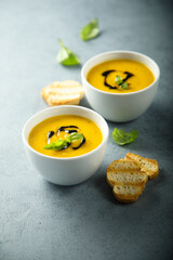 Traditional homemade pumpkin or carrot soup