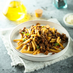 Traditional homemade pasta Bolognese with beef ragout