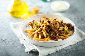 Traditional homemade pasta Bolognese with beef ragout