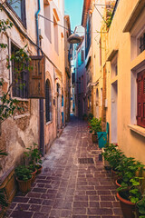 Naklejka premium Scenic picturesque streets of Chania venetian town. Chania, Creete, Greece