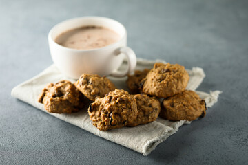 Homemade oatmeal cookies with hot chocolate