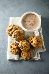 Homemade oatmeal cookies with hot chocolate