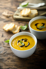 Traditional homemade pumpkin or carrot soup