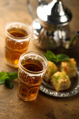 Traditional Moroccan tea with fresh mint