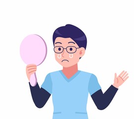 ブルーのシャツを着た若い男性