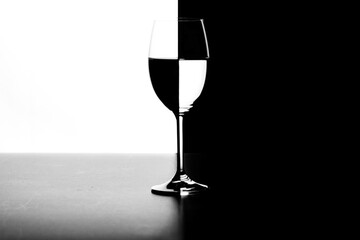 a glass of water and smoke on a black and white background