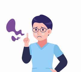 ブルーのシャツを着た若い男性